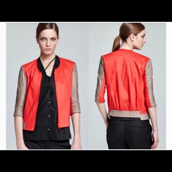 Helmut Lang Linen and Lamb Leather Moto Blazer Jacket - Picture 2 of 9
